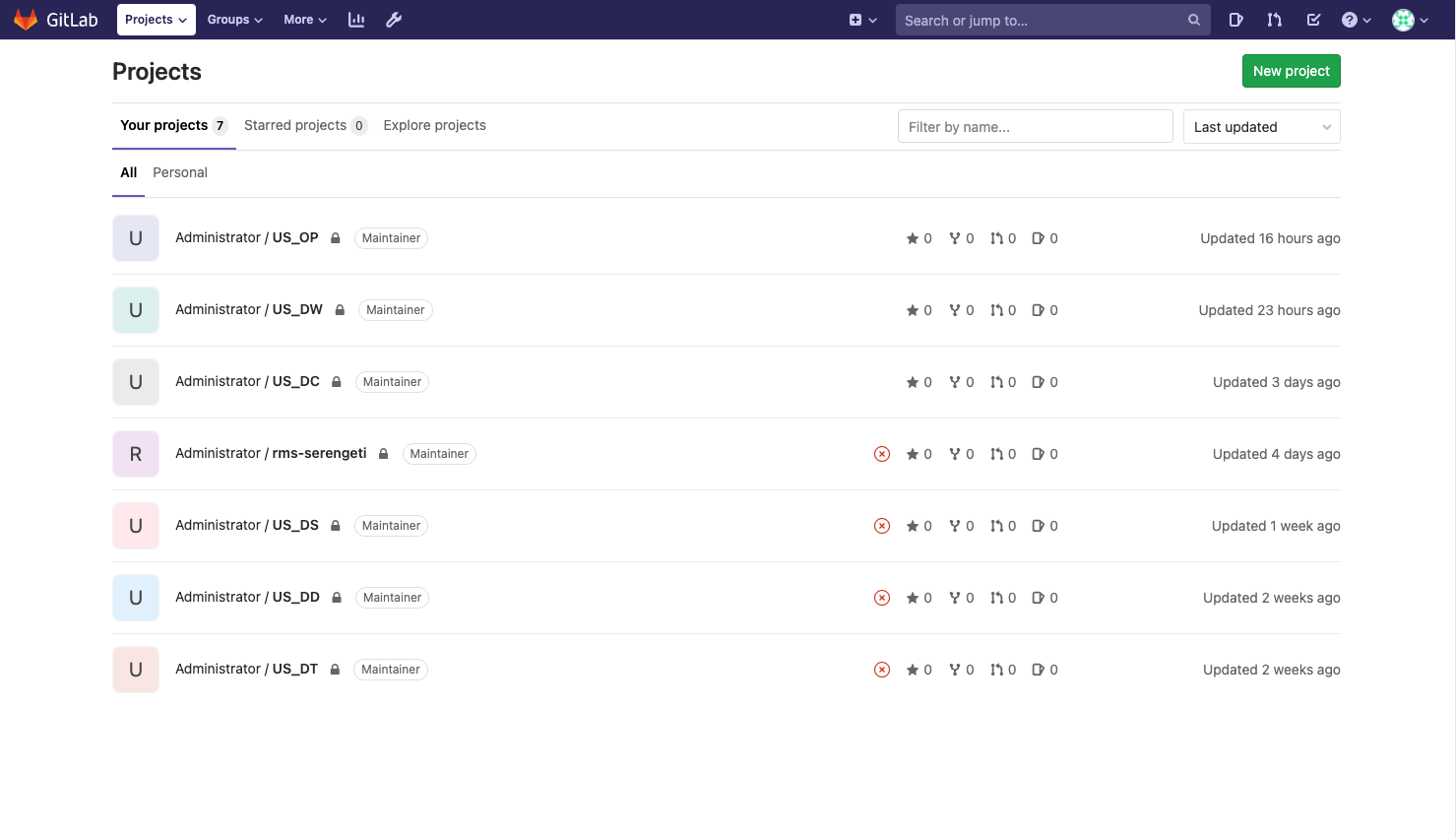 Gitlab 초기화면